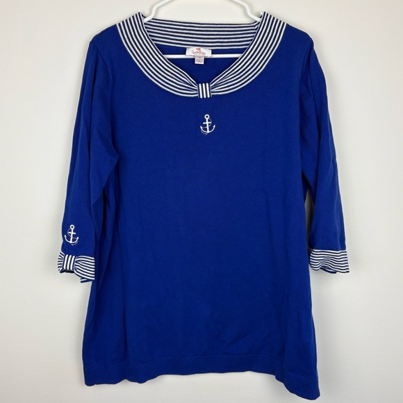 Quacker Factory Sweaters - Quacker Factory Blue and White Sailor Top size 1X Donald Duck Twee kidcore EUC